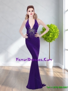 2015 Exclusive Mermaid Halter Top Beading Vintage Mother Dresses in Purple