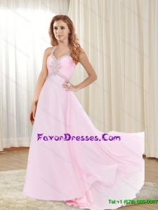 2015 Exquisite Sweep Train Baby Pink Most Popular Prom Dresses with Criss Cross