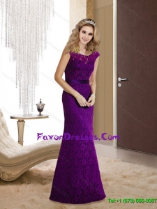 2015 Fashionable Belt and Lace Modern Mother Dresses in Eggplant Purple