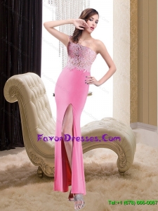 2015 One Shoulder Floor Length Sweet Prom Dress with High Slit