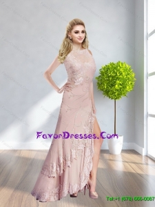 2015 Perfect High Neck Long Modern Mother Dresses with Appliques and High Slit