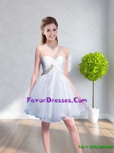 2015 Perfect One Shoulder Beading Formal Prom Dress in White