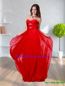 2015 Popular Sweetheart Floor Length Red Bridesmaid Dresses with Ruching