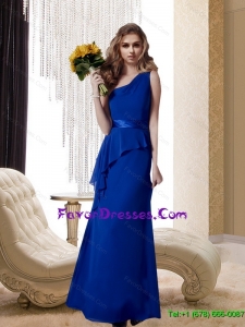 2015 Pretty One Shoulder Belt Floor Length Modern Mother Dresses in Royal Blue