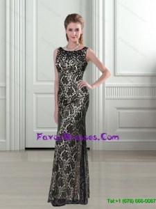 2015 Pretty Scoop Column Lace Modern Mother Dresses in Black with Floor Length