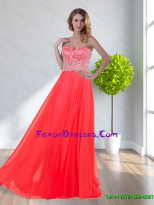 Elegant 2015 Beading Empire Sweetheart Prom Dresses in Watermelon