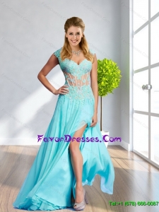 Elegant Empire Square Appliques 2015 Aqua Blue Prom Dresses