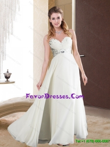Elegant Rhinestones Sweetheart White Long Prom Dress for 2015 Spring
