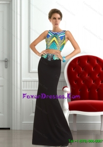 Gorgeous 2015 Formal Column Scoop Printed Prom Dresses with Beading