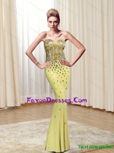 Gorgeous 2015 Sweetheart Beading Column Vintage Mother Dresses in Yellow