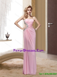 Inexpensive 2015 Strapless Beading and Ruching Mother Dress in Pink