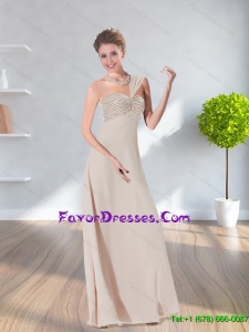 New Style 2015 Sweetheart Ruching Long Plus Size Prom Dress in Champagne