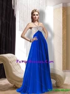 Pretty Beading and Ruching Royal Blue Mother Dress for 2015