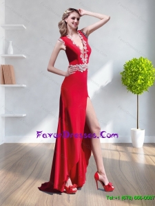 The Most Popular Red Mother Dress with Appliques and High Slit