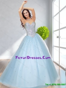 2015 Classical A Line Sweetheart Beading Bridesmaid Dresses in Light Blue
