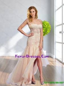 2015 Cute Sweetheart Long Bridesmaid Dress with Lace and High Slit