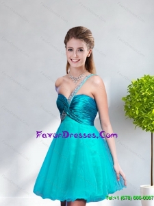 2015 Exclusive Empire One Shoulder Beading Teal Short Bridesmaid Dresses