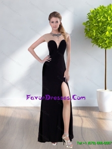 2015 Free and Easy Black Bridesmaid Dress with Beading and High Slit