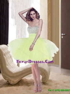 2015 Modest Beading Sweetheart A Line Short Bridesmaid Dresses in Apple Green