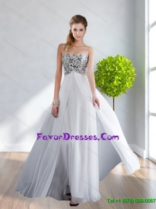 2015 Modest Empire Beading and Ruching Sweetheart White Bridesmaid Dresses