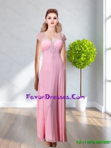 2015 New Style V Neck Beading and Appliques Rose Pink Popular Mother Dresses