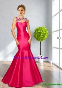 2015 Perfect Mermaid Backless Fuchsia Vintage Mother Dresses with Beading