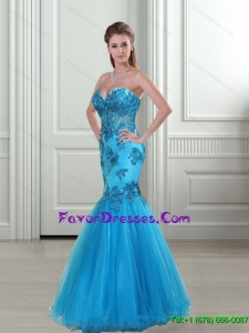 2015 Perfect Mermaid Sweetheart Baby Blue Bridesmaid Dresses with Appliques