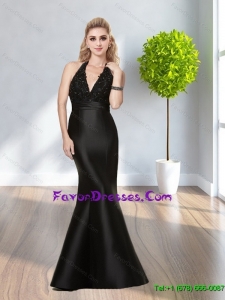 2015 Perfect V Neck Black Floor Length Mother Dresses with Sequins