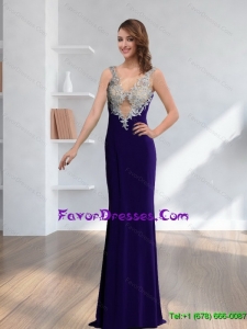 2015 Perfect V Neck Cheap Bridesmaid Dress with Appliques and Brush Train