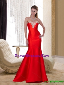 2015 Popular Sweetheart Red Long Bridesmaid Dresses with Beading