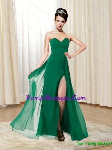 2015 Sweetheart New Style Ruching and High Slit Dark Green Mother Dress
