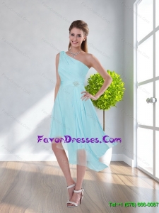 2015 The Most Popular One Shoulder Short Bridesmaid Dresses with Ruching