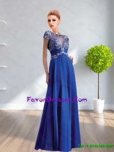 2015 Wonderful Empire Scoop Appliques Cheap Bridesmaid Dress in Royal Blue