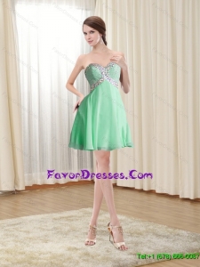 Classical 2015 Apple Green Short Bridesmaid Dresses with Beading