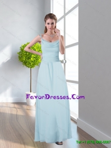 Classical 2015 Straps Ruching Floor Length Bridesmaid Dress in Light Blue