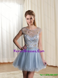 Discount Beading Scoop Light Blue Chiffon Cheap Bridesmaid Dress for 2015