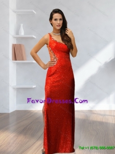 Elegant 2015 One Shoulder Beading and Sequins Red Cheap Bridesmaid Dress