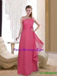 Elegant One Shoulder Beading and Ruching Mother Dress with Watteau Train
