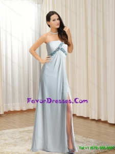 Fashionable 2015 One Shoulder Beading and High Slit Bridesmaid Dress in Gery