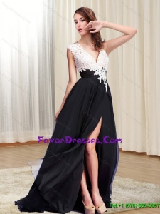 Fashionable V Neck 2015 Multi Color Bridesmaid Dress with Lace and High Slit