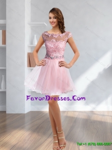Luxurious Rose Pink 2015 Beading and Lace Short Bridesmaid Dresses