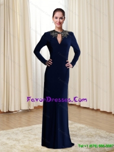Perfect 2015 Navy Blue Mother Dresses with Sequins and Open Back