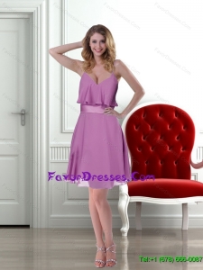 Perfect Spaghetti Straps Belt Mini Length Cheap Bridesmaid Dress for 2015 Spring