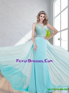 Popular 2015 Beading and Appliques Bateau Bridesmaid Dresses in Baby Blue