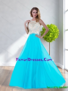 Pretty Scoop Empire Beading Aqua Blue Bridesmaid Dresses for 2015