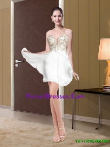 Simple Sweetheart White 2015 Short Bridesmaid Dresses with Appliques