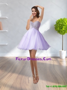Wonderful 2015 Sweetheart Lilac Short Bridesmaid Dresses with Beading and Appliques