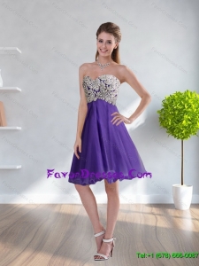 Wonderful Sweetheart Appliques Purple Short Bridesmaid Dresses for 2015