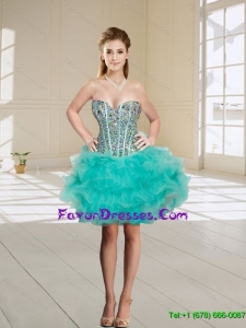2015 Cheap Beading and Ruffled Layers Sweetheart Short Bridesmaid Dresses in Turquoise