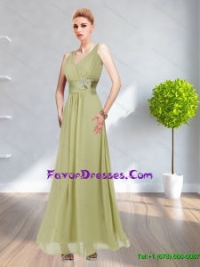 2015 Elegant V Neck Mother Dress with Ruching and Hand Made Flower